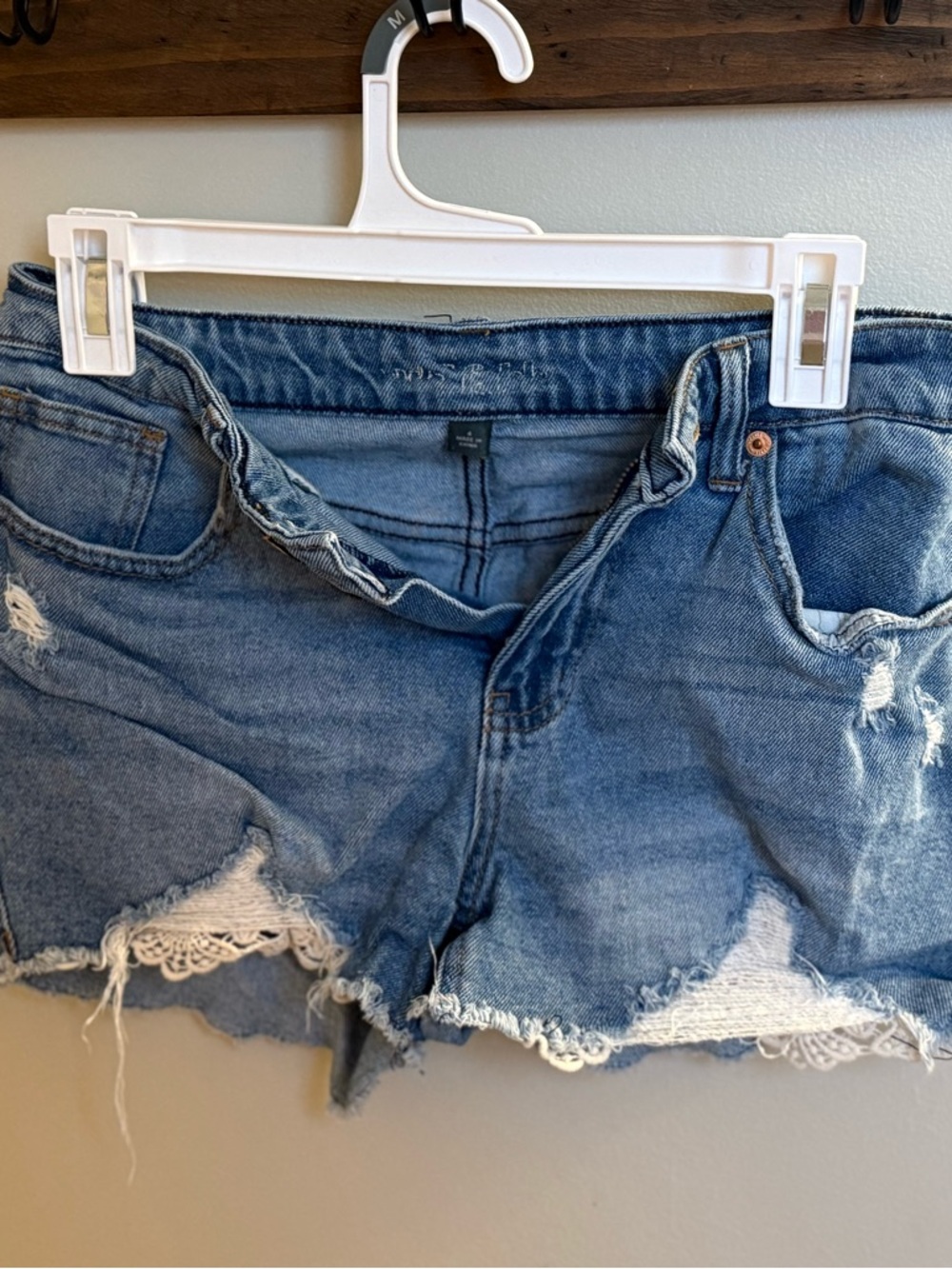 wild fable Distressed Blue Lace-Trim Denim Shorts